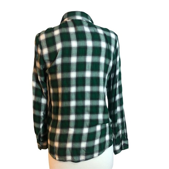 h&m Green Plaid Beaded Embroidered Insect Bug Button Down Blouse EUC Size 12 - Picture 4 of 9